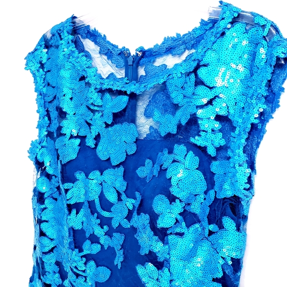 NWOT Adrianna Papell Turq. Sequined Sheath… - Picture 3 of 12